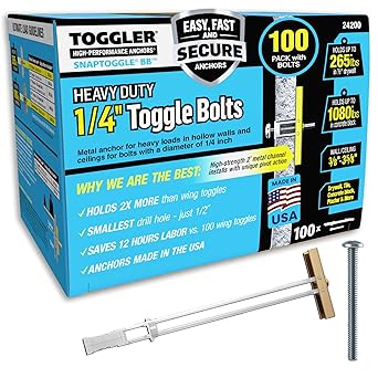 TOGGLER SNAPTOGGLE Drywall Anchor 100-Pack 1/4-in Dia Toggle Bolt ; Holds 265 pounds Each in 1/2-in Drywall by TOGGLER(2.5 inch Bolts Included)
